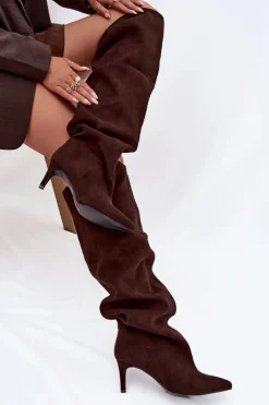 Damskie Boto Kozaki Damskie Na Szpilce Wsuwane Czekoladowe Mavilla