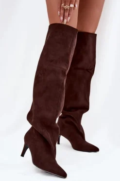 Damskie Boto Kozaki Damskie Na Szpilce Wsuwane Czekoladowe Mavilla
