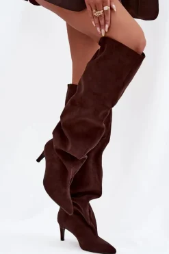 Damskie Boto Kozaki Damskie Na Szpilce Wsuwane Czekoladowe Mavilla