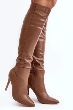 Damskie Boto Kozaki Damskie Na Szpilce Ciemnobeżowe Sirenpha