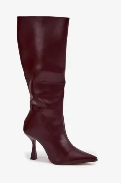 New Boto Kozaki Damskie Na Szpilce Przed Kolano Bordowe Vionette Czerwony