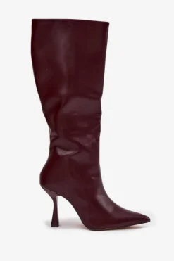New Boto Kozaki Damskie Na Szpilce Przed Kolano Bordowe Vionette Czerwony
