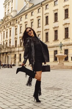 Boto Kozaki Ocieplane|Kozaki Na Szpilce*Kozaki Damskie Na Szpilce Z Frędzlami Czarne Isalune Czarny