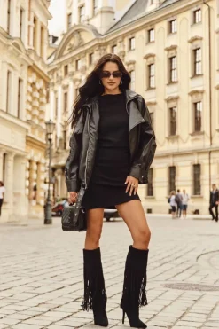 Boto Kozaki Ocieplane|Kozaki Na Szpilce*Kozaki Damskie Na Szpilce Z Frędzlami Czarne Isalune Czarny