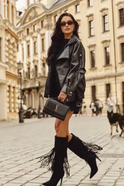 Boto Kozaki Ocieplane|Kozaki Na Szpilce*Kozaki Damskie Na Szpilce Z Frędzlami Czarne Isalune Czarny