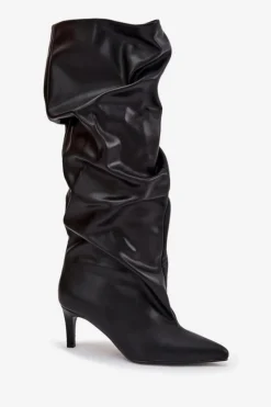 Damskie Boto Kozaki Damskie Na Szpilce Wsuwane Z Marszczeniem Czarne Rosivine