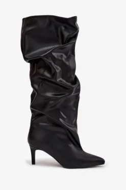 Damskie Boto Kozaki Damskie Na Szpilce Wsuwane Z Marszczeniem Czarne Rosivine