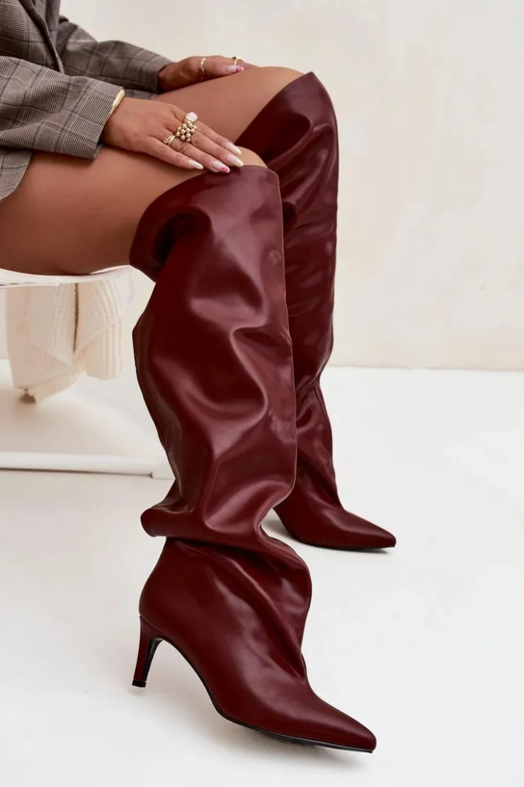 Online Boto Kozaki Damskie Na Szpilce Wsuwane Bordowe Mavilla