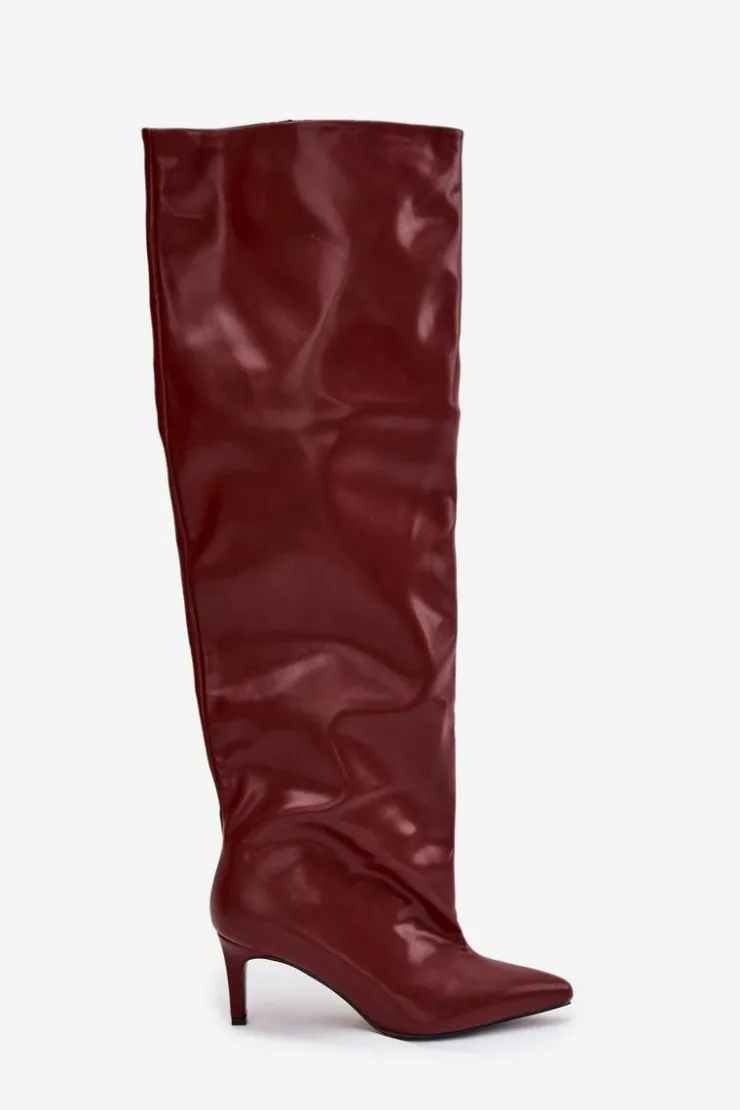 Online Boto Kozaki Damskie Na Szpilce Wsuwane Bordowe Mavilla