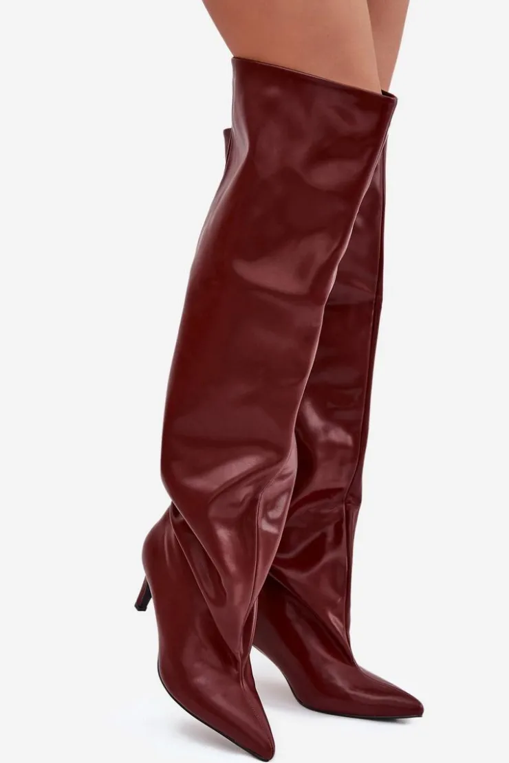 Online Boto Kozaki Damskie Na Szpilce Wsuwane Bordowe Mavilla