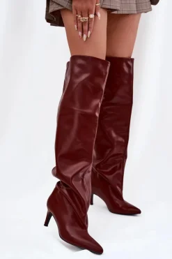 Online Boto Kozaki Damskie Na Szpilce Wsuwane Bordowe Mavilla