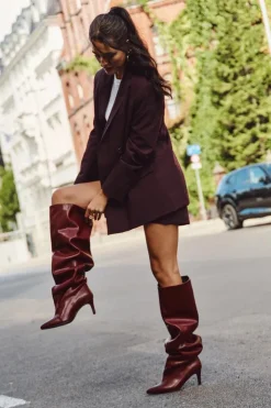 Online Boto Kozaki Damskie Na Szpilce Wsuwane Bordowe Mavilla