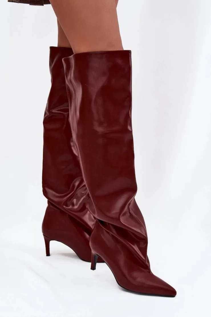 Online Boto Kozaki Damskie Na Szpilce Wsuwane Bordowe Mavilla