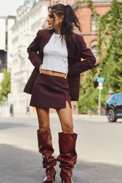 Online Boto Kozaki Damskie Na Szpilce Wsuwane Bordowe Mavilla