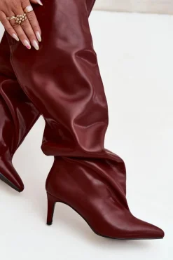 Online Boto Kozaki Damskie Na Szpilce Wsuwane Bordowe Mavilla