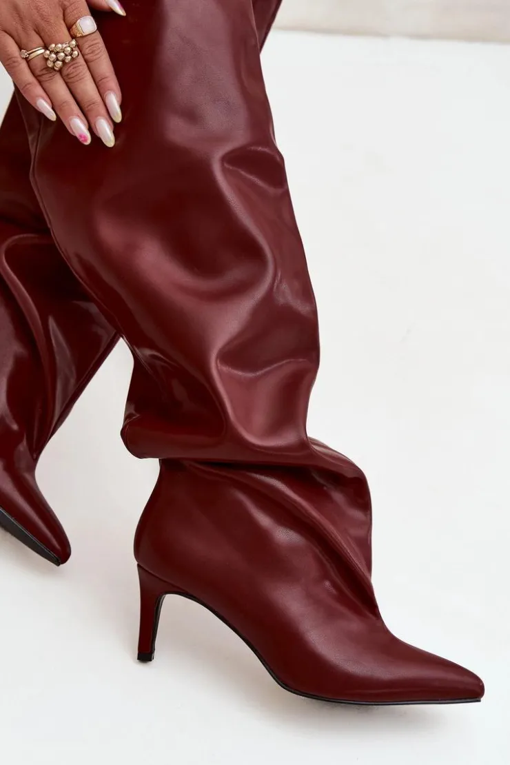 Online Boto Kozaki Damskie Na Szpilce Wsuwane Bordowe Mavilla