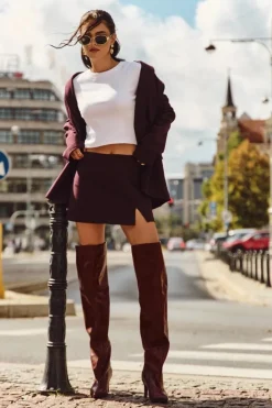 Online Boto Kozaki Damskie Na Szpilce Wsuwane Bordowe Mavilla