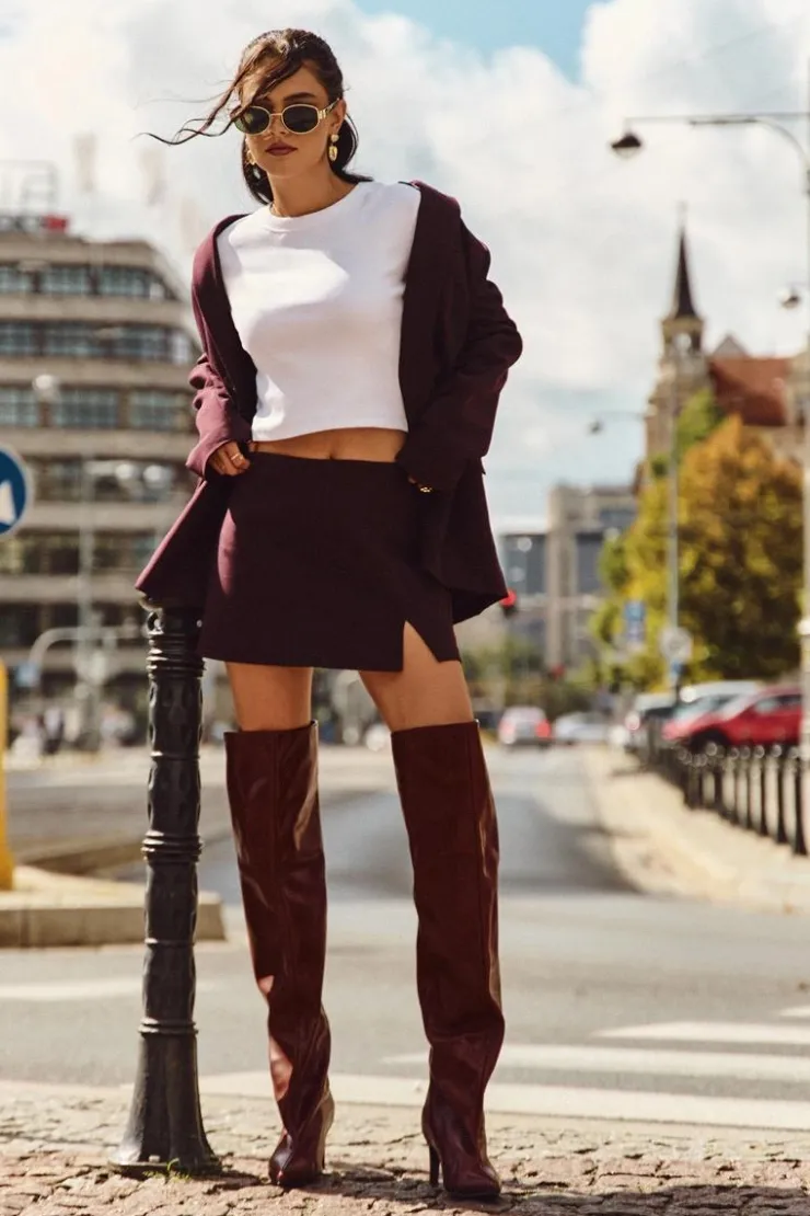 Online Boto Kozaki Damskie Na Szpilce Wsuwane Bordowe Mavilla