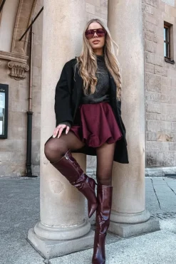 Damskie Boto Kozaki Damskie Na Szpilce Z Paskiem Bordowe Lisanne