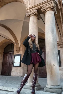 Damskie Boto Kozaki Damskie Na Szpilce Z Paskiem Bordowe Lisanne