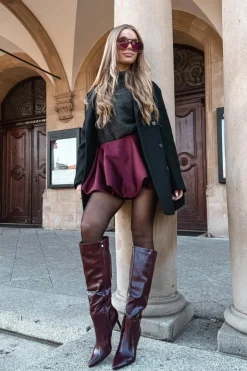 Damskie Boto Kozaki Damskie Na Szpilce Z Paskiem Bordowe Lisanne