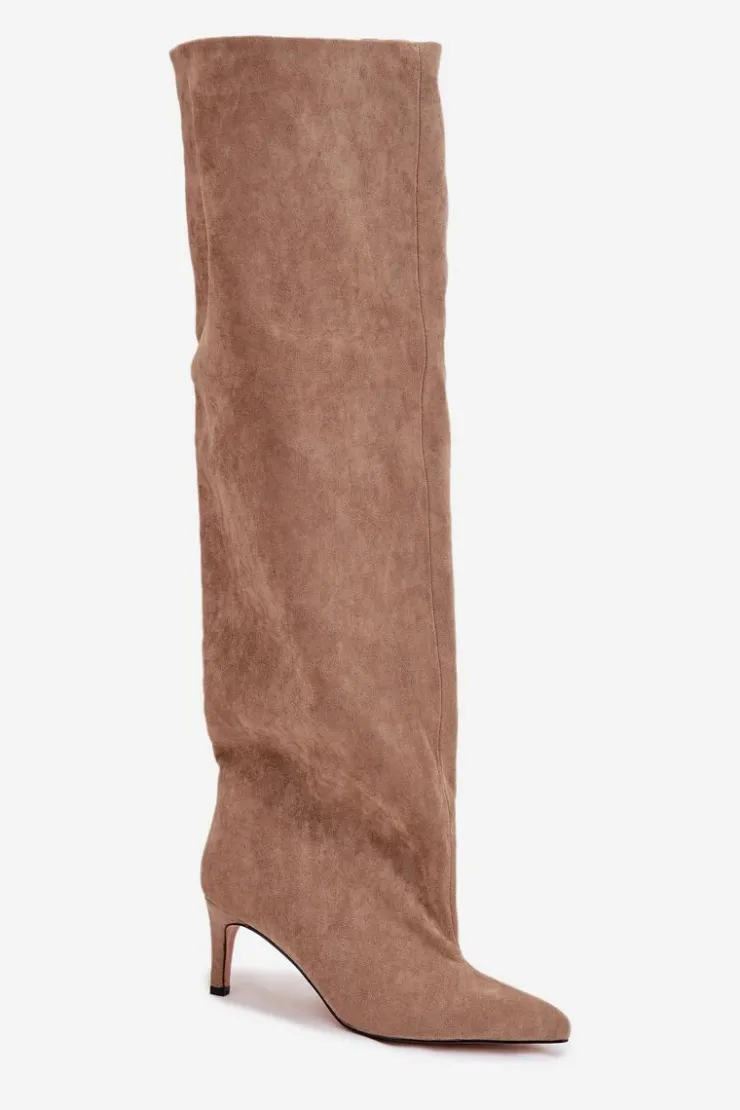 Boto Kozaki Ocieplane|Muszkieterki*Kozaki Damskie Na Szpilce Wsuwane Beżowe Mavilla Beżowy