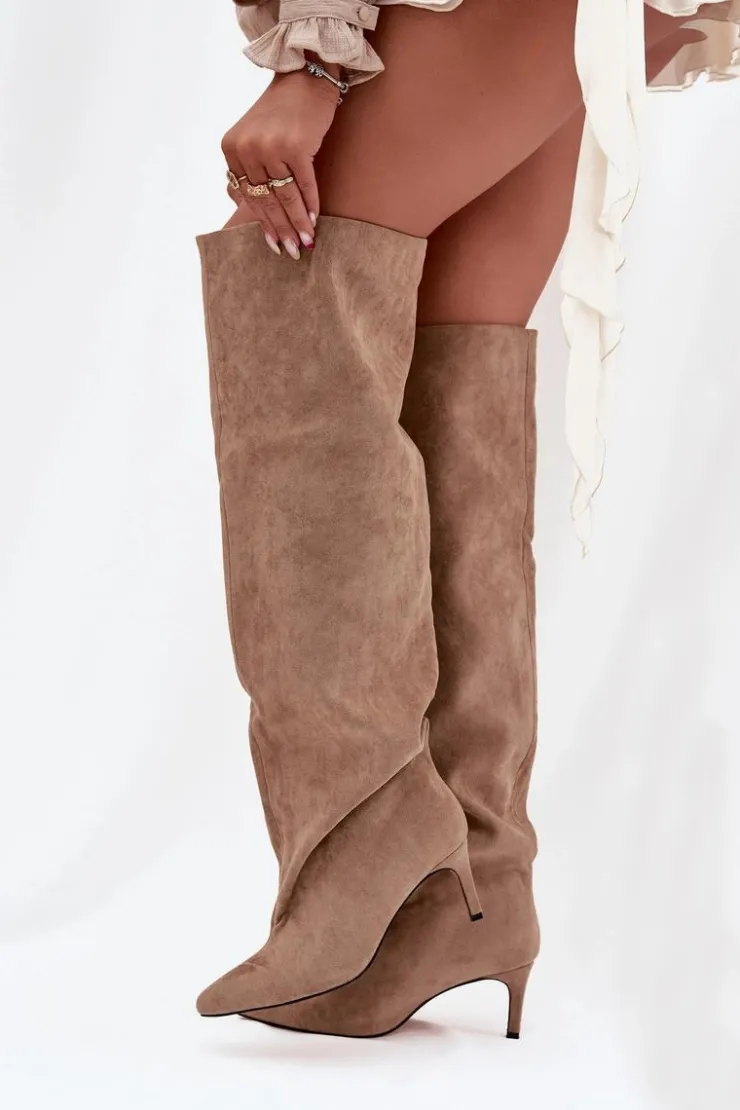 Boto Kozaki Ocieplane|Muszkieterki*Kozaki Damskie Na Szpilce Wsuwane Beżowe Mavilla Beżowy