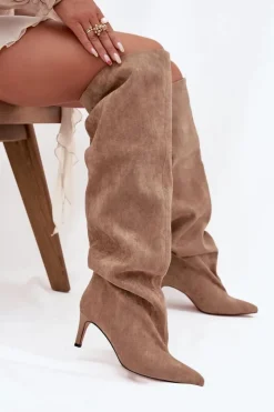 Boto Kozaki Ocieplane|Muszkieterki*Kozaki Damskie Na Szpilce Wsuwane Beżowe Mavilla Beżowy