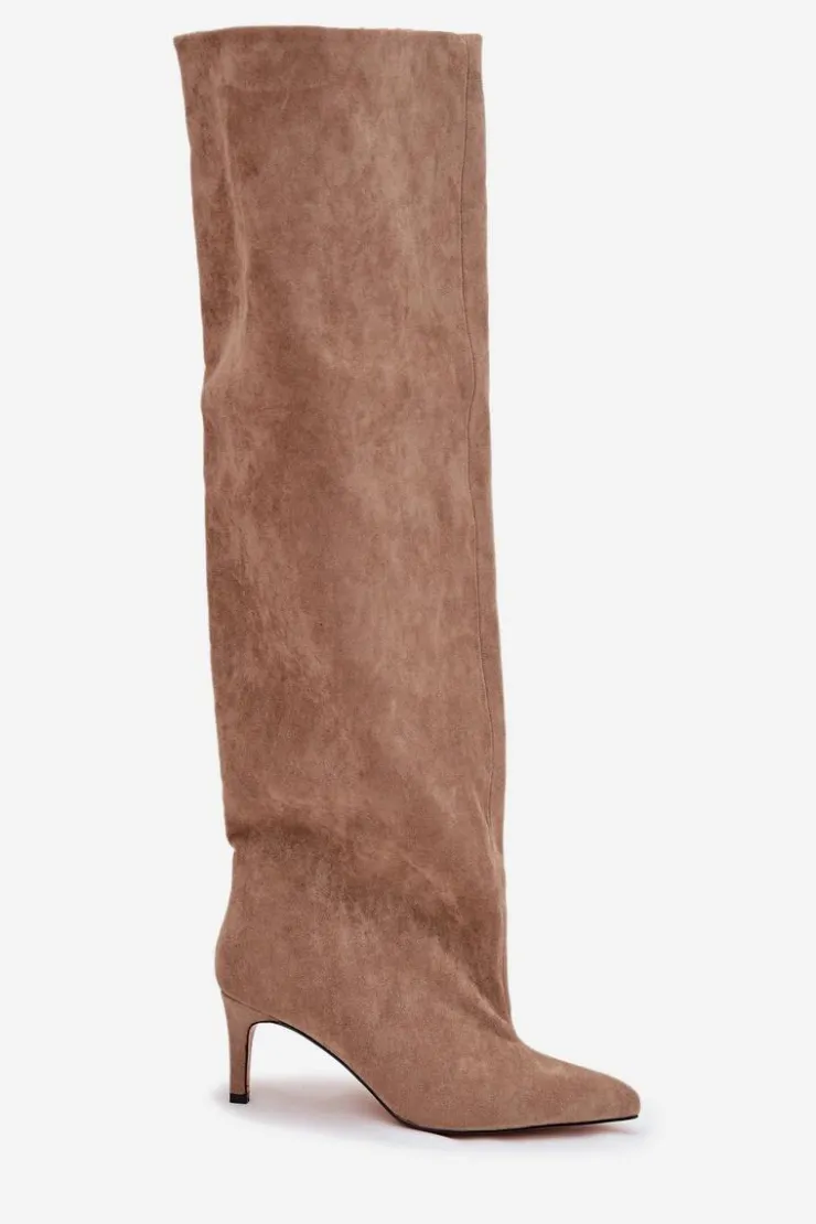 Boto Kozaki Ocieplane|Muszkieterki*Kozaki Damskie Na Szpilce Wsuwane Beżowe Mavilla Beżowy