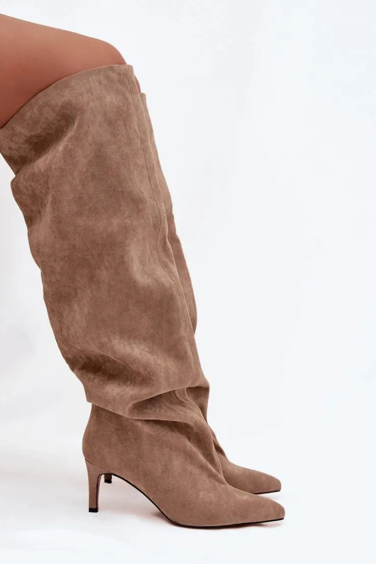 Boto Kozaki Ocieplane|Muszkieterki*Kozaki Damskie Na Szpilce Wsuwane Beżowe Mavilla Beżowy