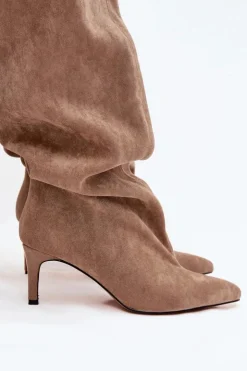 Boto Kozaki Ocieplane|Muszkieterki*Kozaki Damskie Na Szpilce Wsuwane Beżowe Mavilla Beżowy