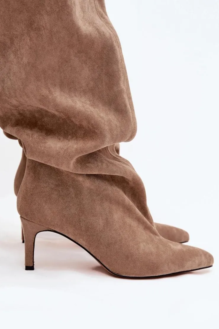 Boto Kozaki Ocieplane|Muszkieterki*Kozaki Damskie Na Szpilce Wsuwane Beżowe Mavilla Beżowy