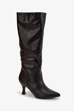 New Boto Kozaki Damskie Na Szpilce Z Eko Skóry Czarne Karella