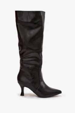 New Boto Kozaki Damskie Na Szpilce Z Eko Skóry Czarne Karella