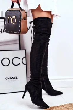 Damskie buty S.Barski Kozaki Wiosenne|Kozaki Na Obcasie*Kozaki Damskie Na Szpilce Zamszowe Czarne Huanto