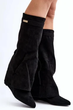 Boto Kozaki Wiosenne|Kozaki Na Koturnie*Kozaki Damskie Na Ukrytym Koturnie Czarne Pattia