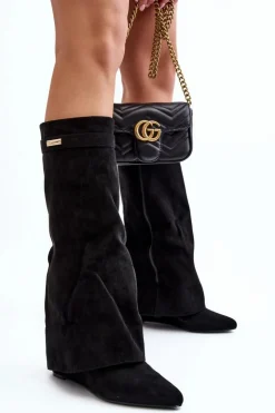 Boto Kozaki Wiosenne|Kozaki Na Koturnie*Kozaki Damskie Na Ukrytym Koturnie Czarne Pattia