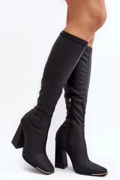 Sale Boto Kozaki Damskie Na Wysokim Słupku Czarne Rishabh