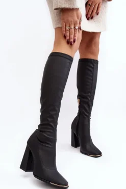 Sale Boto Kozaki Damskie Na Wysokim Słupku Czarne Rishabh