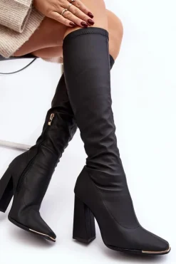 Sale Boto Kozaki Damskie Na Wysokim Słupku Czarne Rishabh