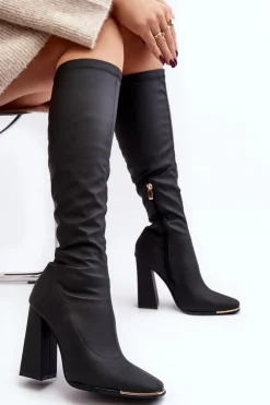 Sale Boto Kozaki Damskie Na Wysokim Słupku Czarne Rishabh
