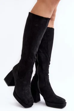 Hot Boto Kozaki Damskie Ocieplane Na Masywnym Obcasie Czarne Layala