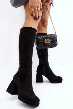 Hot Boto Kozaki Damskie Ocieplane Na Masywnym Obcasie Czarne Layala