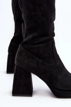 Hot Boto Kozaki Damskie Ocieplane Na Masywnym Obcasie Czarne Layala