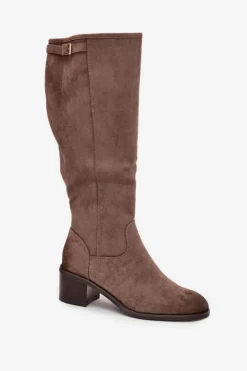 Damskie Buty damskie Vinceza Kozaki Damskie Ocieplane Na Obcasie Ze Złotą Klamrą Vinceza 58589 Ciemnobeżowe