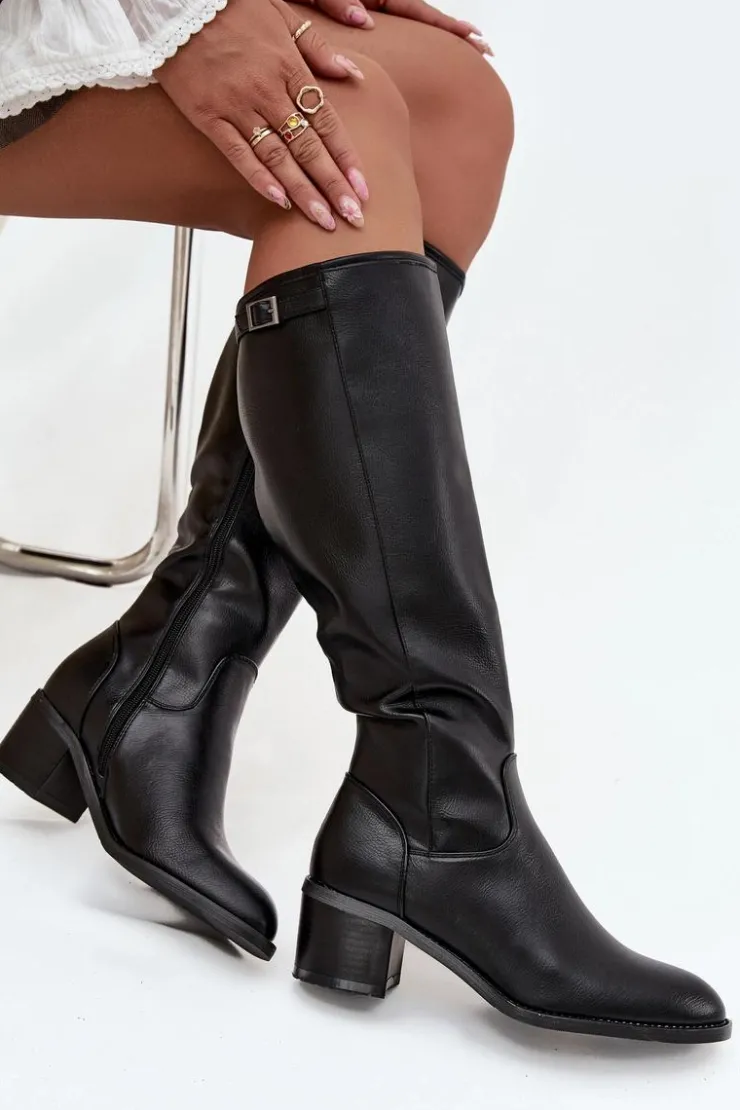 Sale Buty damskie Vinceza Kozaki Damskie Ocieplane Na Obcasie Z Klamrą Vinceza 58589 Czarne Czarny