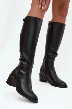 Sale Buty damskie Vinceza Kozaki Damskie Ocieplane Na Obcasie Z Klamrą Vinceza 58589 Czarne Czarny