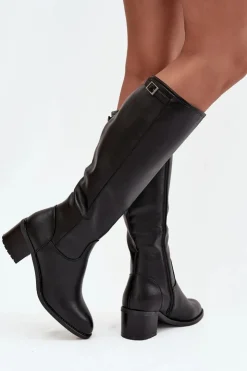 Sale Buty damskie Vinceza Kozaki Damskie Ocieplane Na Obcasie Z Klamrą Vinceza 58589 Czarne Czarny