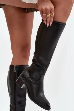 Sale Buty damskie Vinceza Kozaki Damskie Ocieplane Na Obcasie Z Klamrą Vinceza 58589 Czarne Czarny