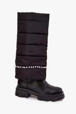 Damskie Boto Kozaki Damskie Ocieplane Z Koralikami Czarne Irvette
